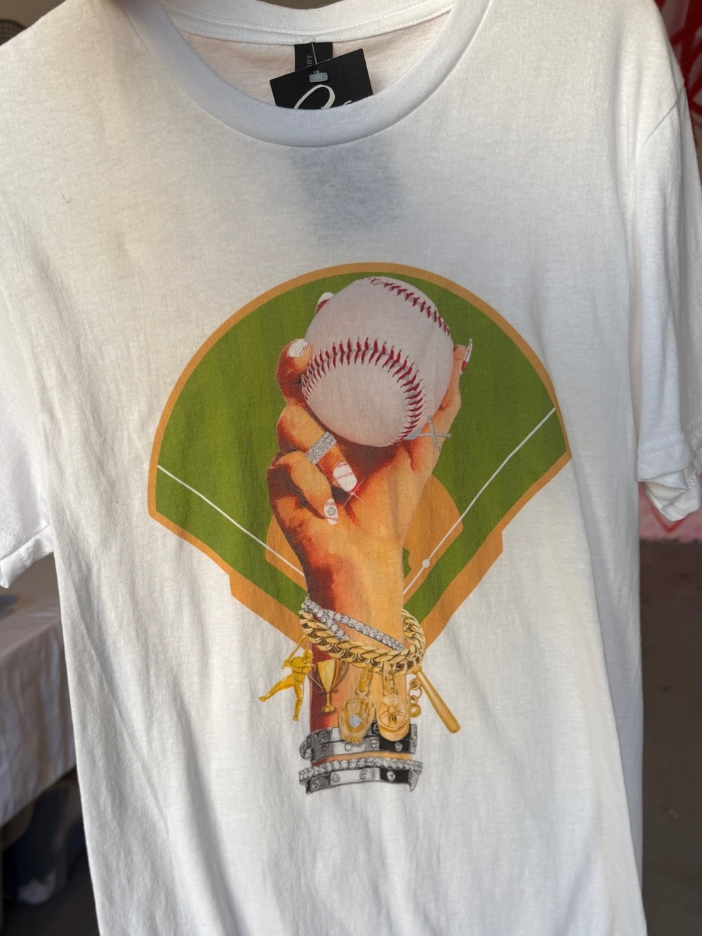 White Graphic Baseball Hand Tee